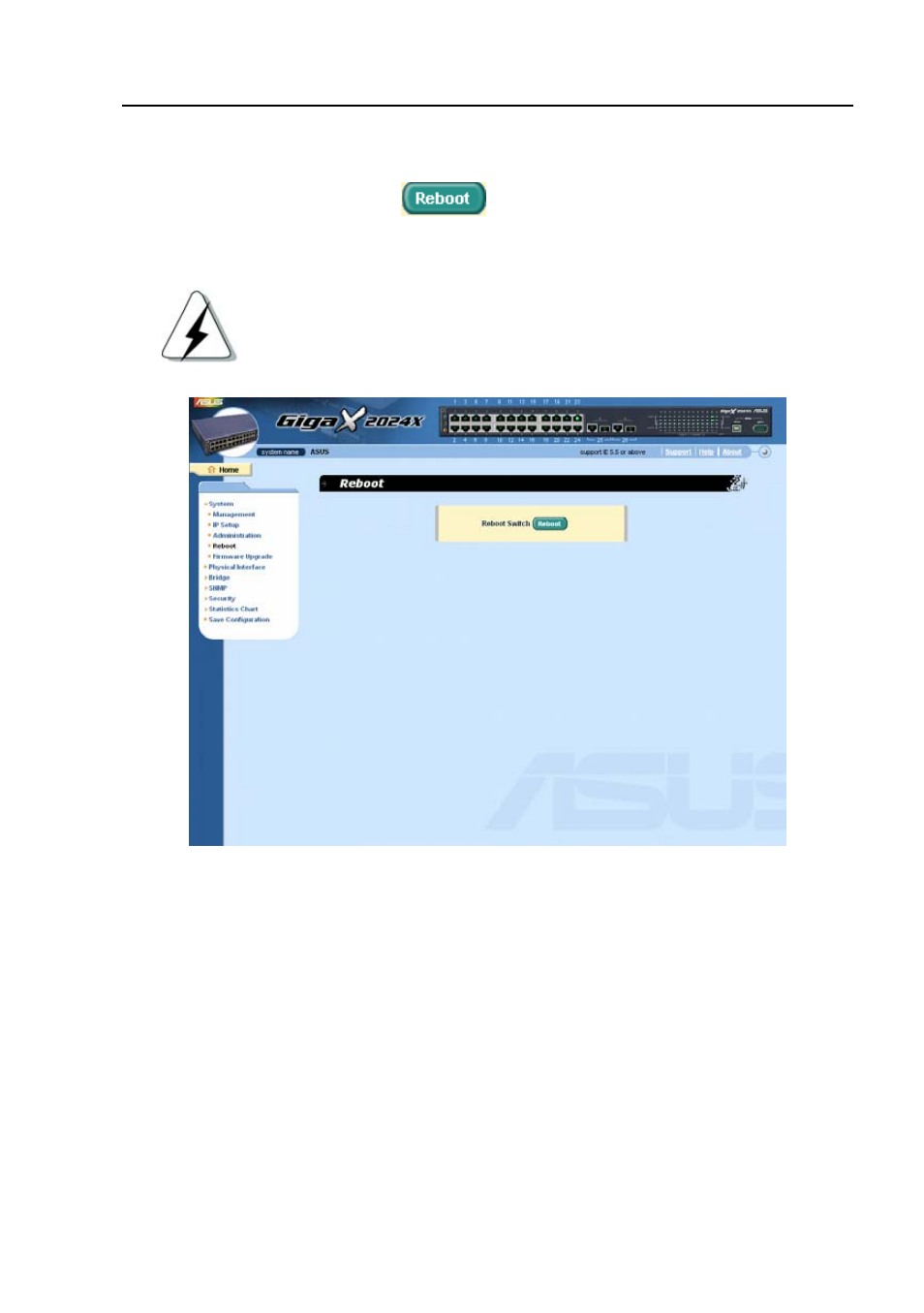 4 reboot, 5 firmware upgrade, Reboot | Firmware upgrade, Figure 15 | Asus GigaX2024X User Manual | Page 35 / 119