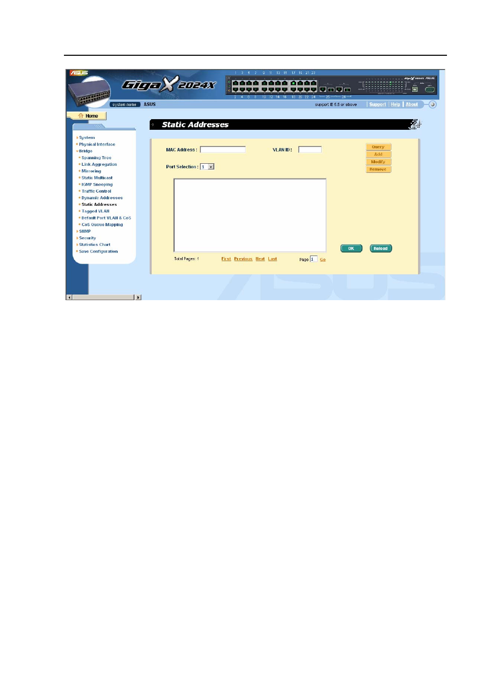 8 tagged vlan, Tagged vlan, Figure 25 | Static address | Asus GigaX2024X User Manual | Page 49 / 119