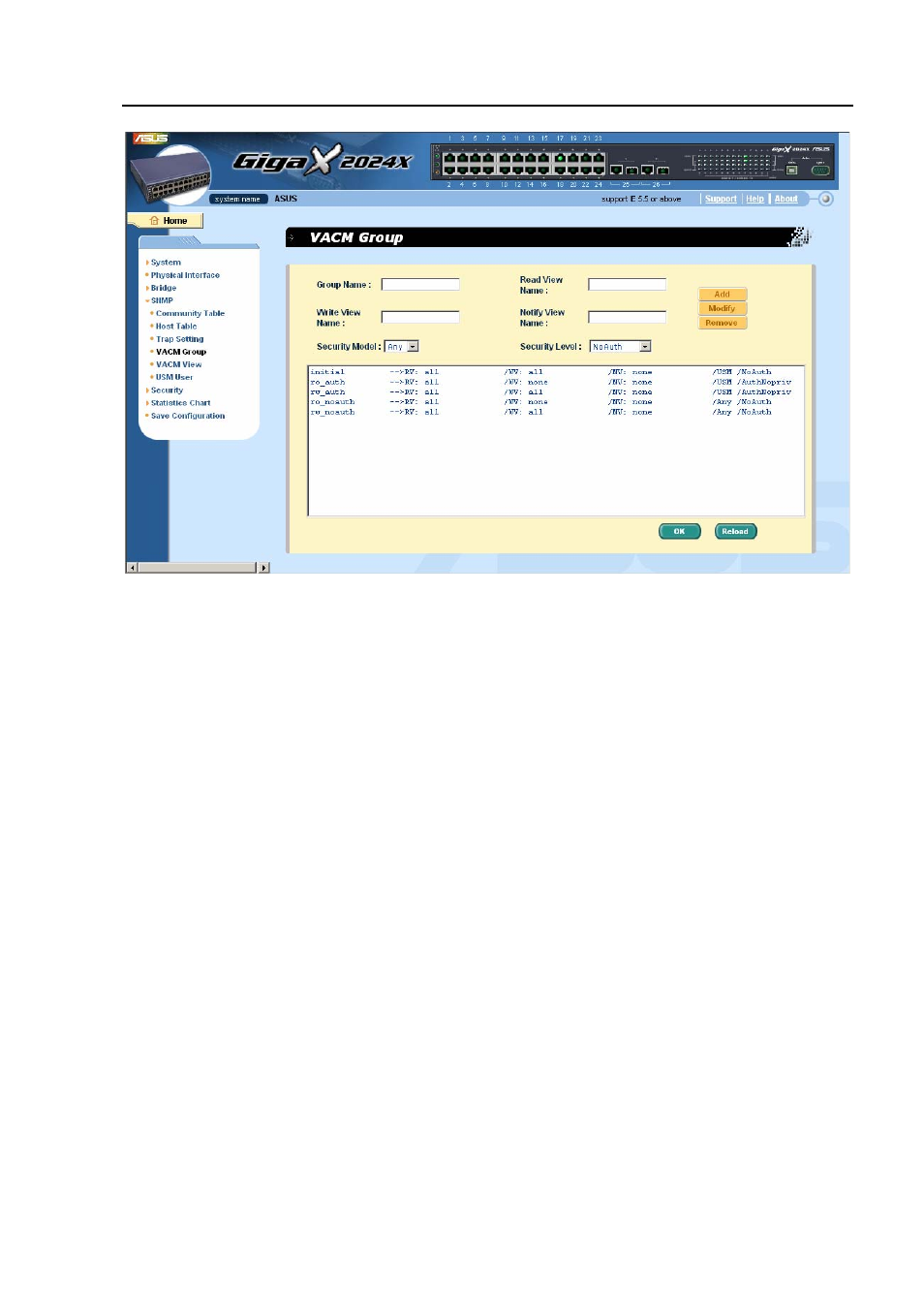 5 vacm view, Vacm view, Figure 32 | Vacm group | Asus GigaX2024X User Manual | Page 59 / 119