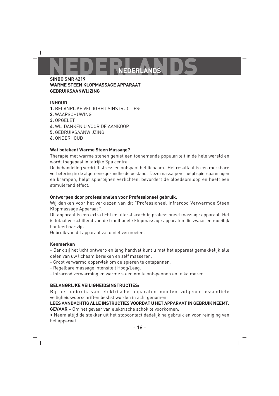 Nederlands | SINBO SMR 4219 User Manual | Page 17 / 48