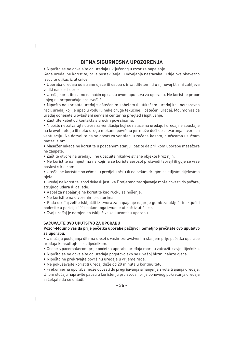 Bitna sigurnosna upozorenja | SINBO SMR 4219 User Manual | Page 37 / 48