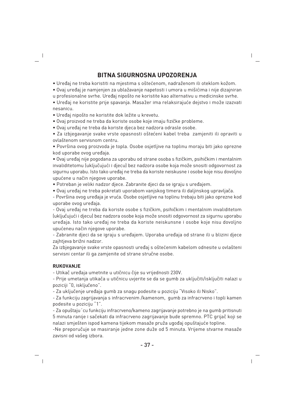 Bitna sigurnosna upozorenja | SINBO SMR 4219 User Manual | Page 38 / 48