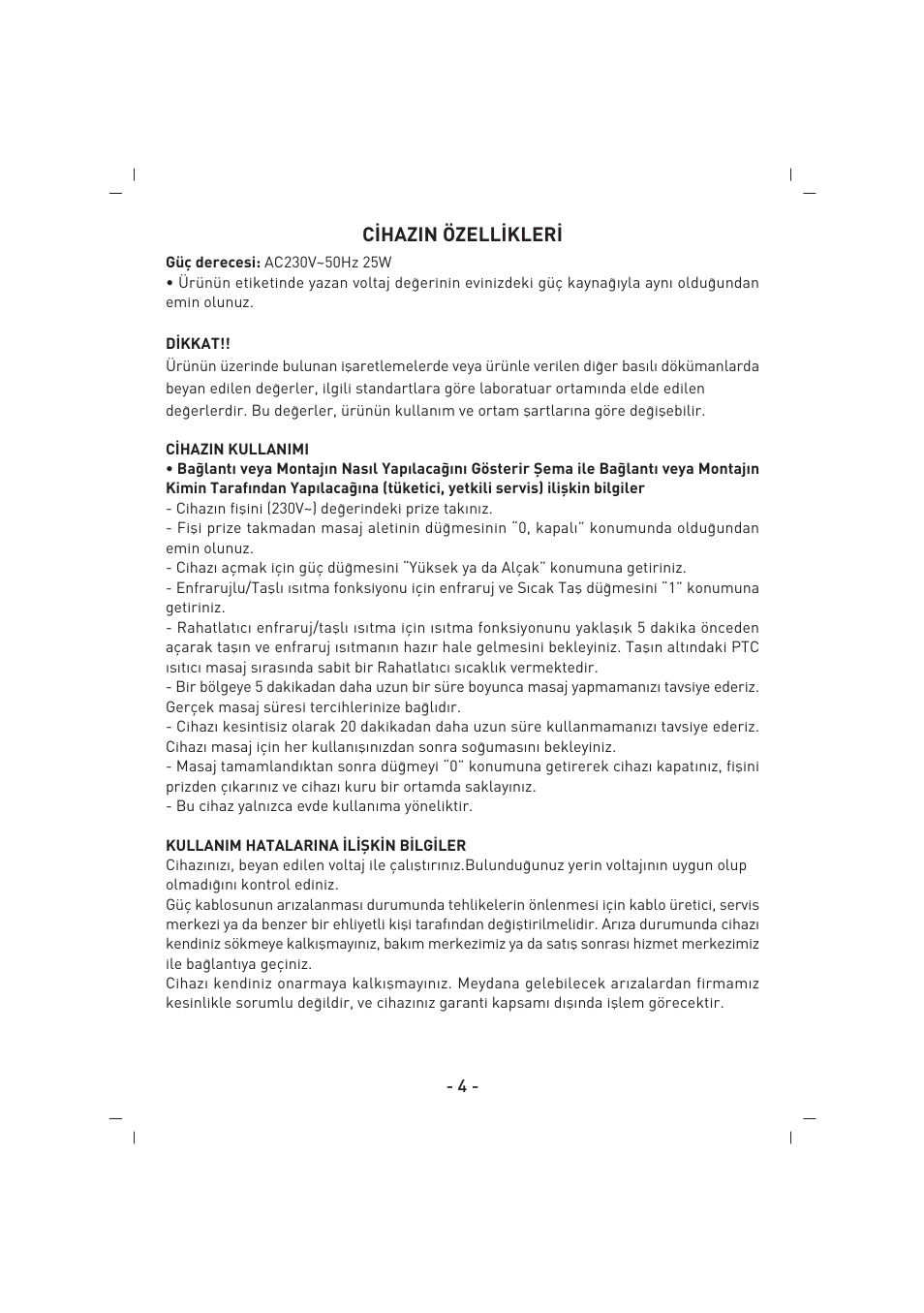 C‹hazin özell‹kler | SINBO SMR 4219 User Manual | Page 5 / 48