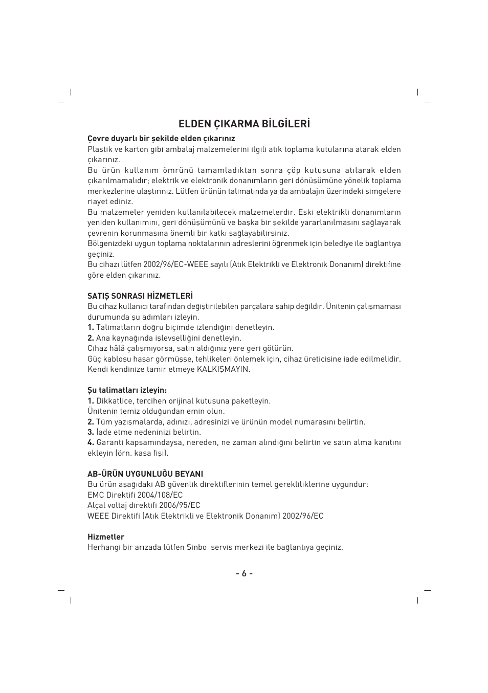 Elden çikarma b‹lg‹ler | SINBO SMR 4219 User Manual | Page 7 / 48