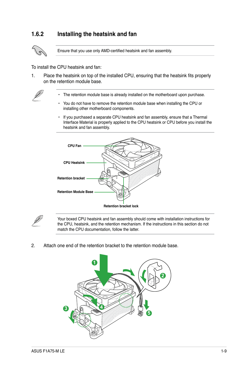 2 installing the heatsink and fan, Installing the heatsink and fan -9 | Asus F1A75-M LE User Manual | Page 21 / 66