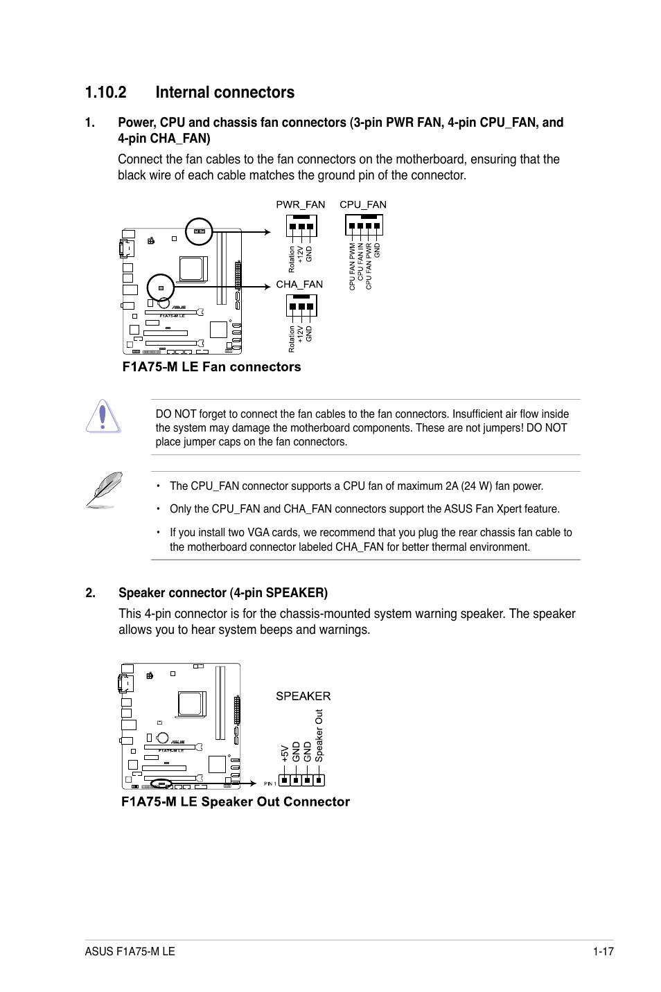 2 internal connectors, 2 internal connectors -17 | Asus F1A75-M LE User Manual | Page 29 / 66