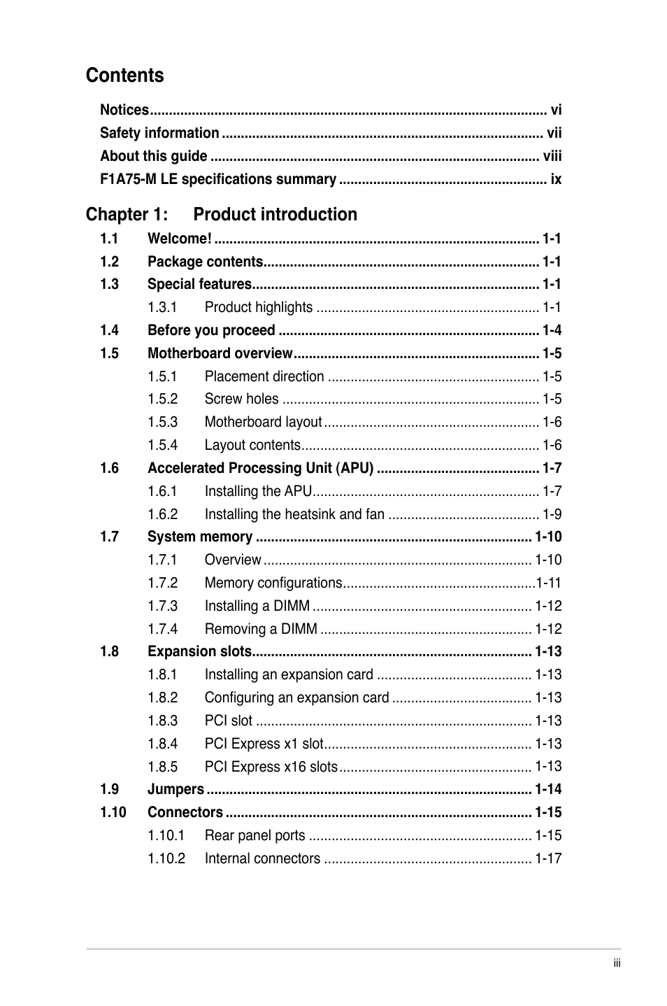 Asus F1A75-M LE User Manual | Page 3 / 66