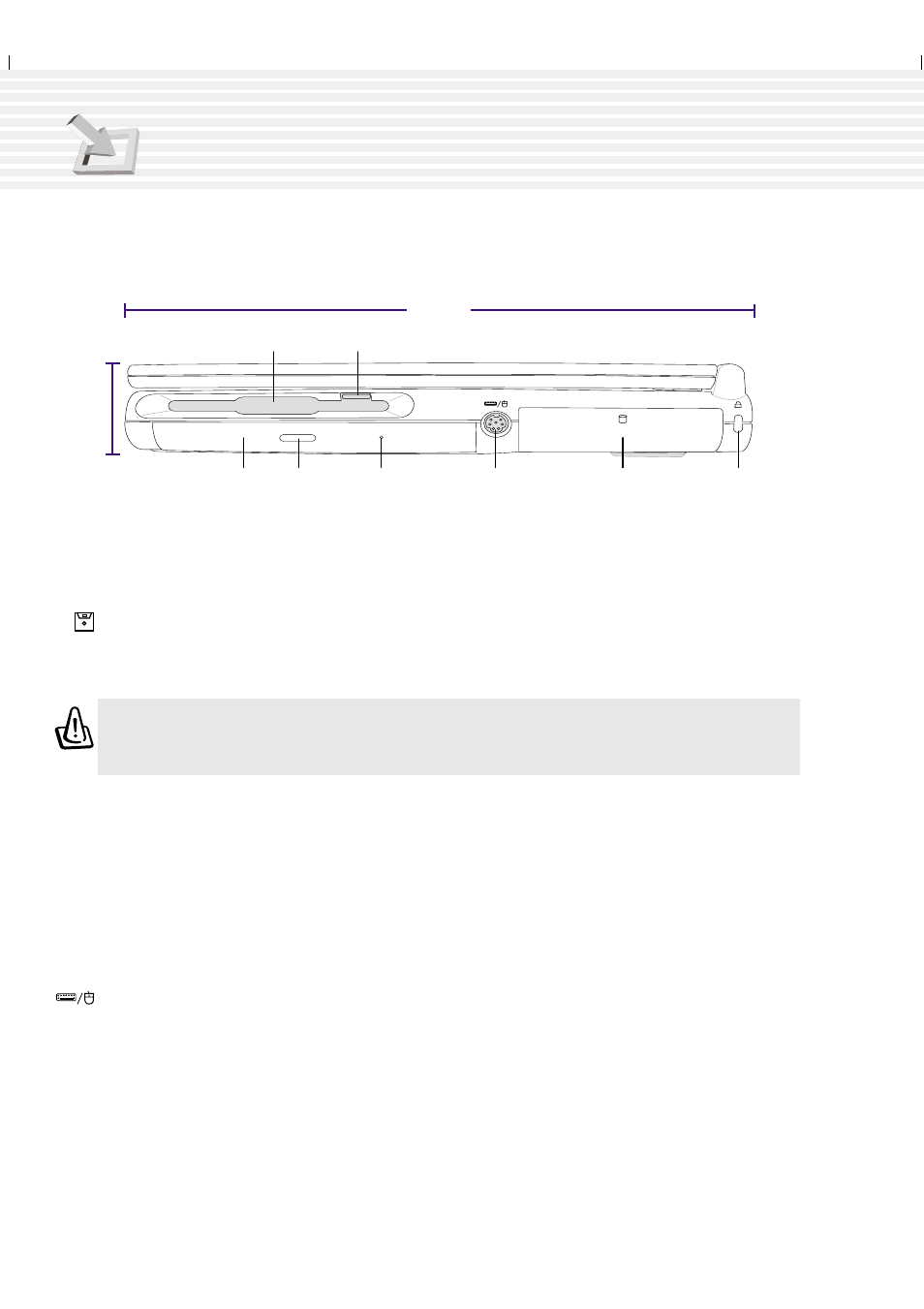 Right side, 20 2. knowing the parts, Floppy disk drive and floppy eject | Cd/dvd-rom drive, Cd/dvd-rom eject and emergency eject, Ps/2 port | Asus A1F User Manual | Page 20 / 102