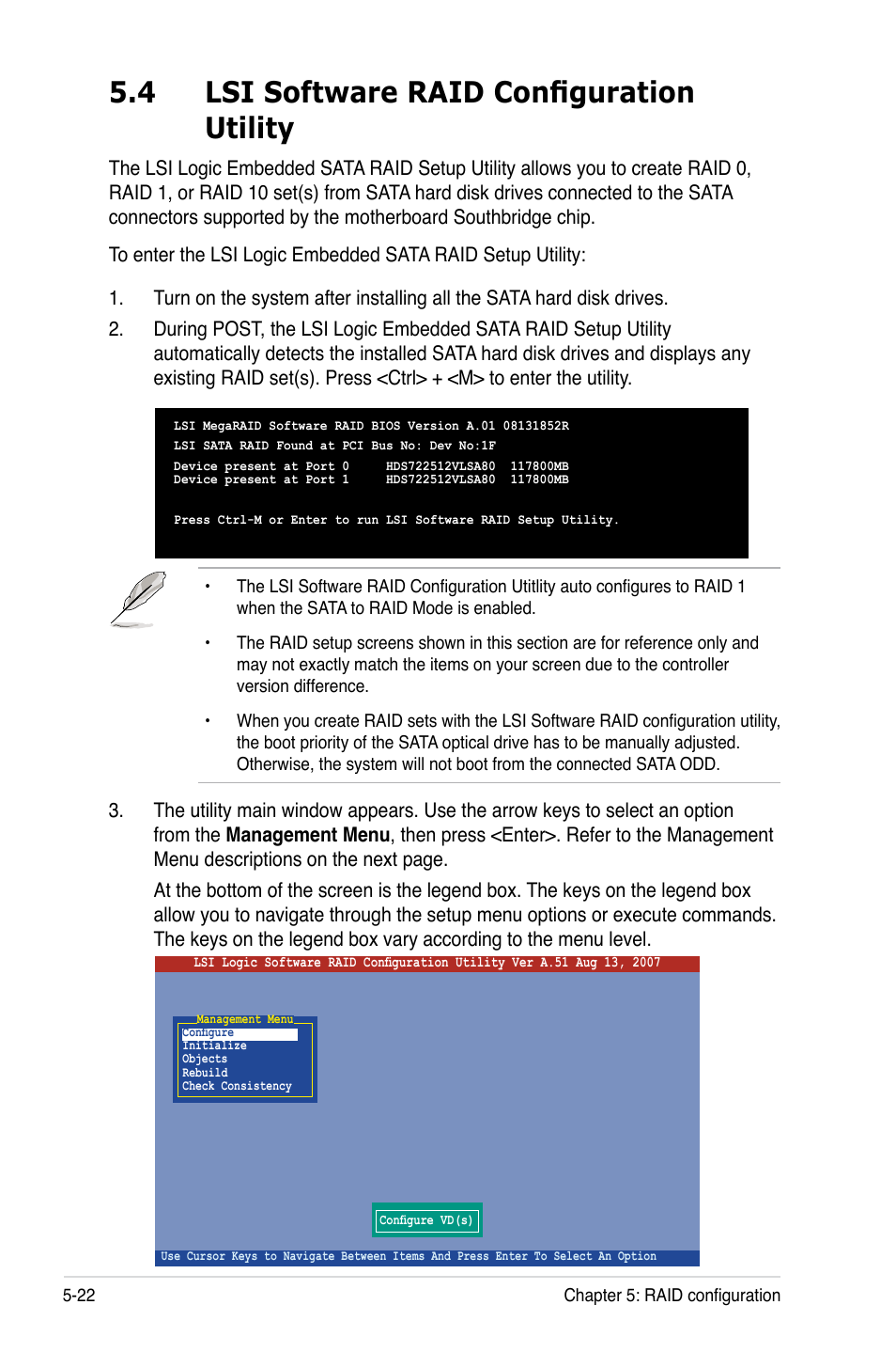 4 lsi software raid configuration utility, Lsi software raid configuration utility -22 | Asus TS100-E5/PI4 User Manual | Page 112 / 166