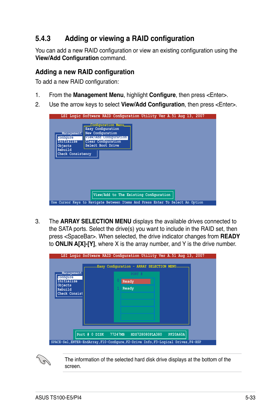 3 adding or viewing a raid configuration, Adding or viewing a raid configuration -33, Adding a new raid configuration | Asus TS100-E5/PI4 User Manual | Page 123 / 166