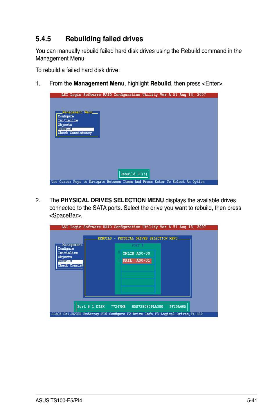 5 rebuilding failed drives, Rebuilding failed drives -41 | Asus TS100-E5/PI4 User Manual | Page 131 / 166