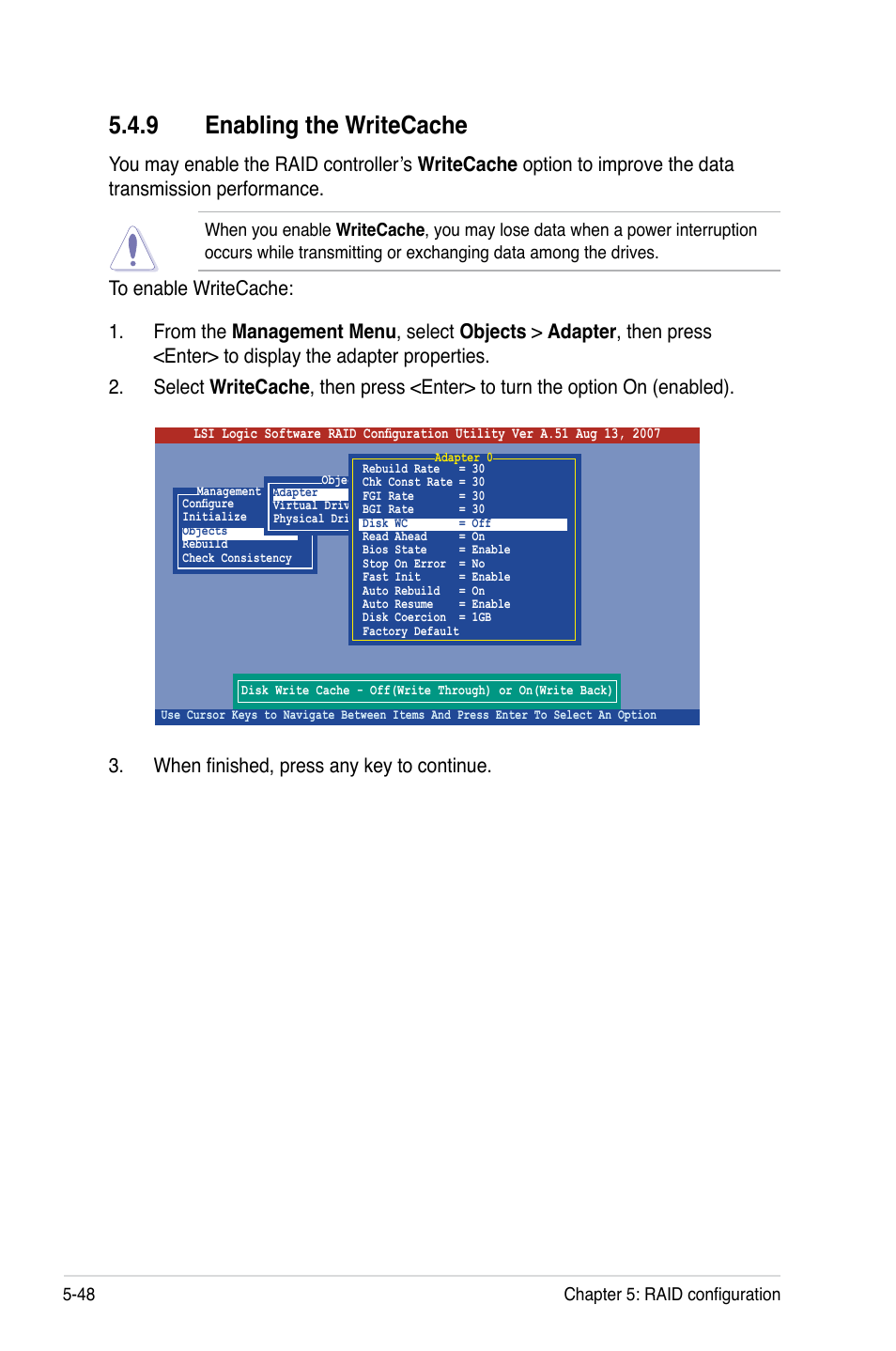 9 enabling the writecache, Enabling the writecache -48 | Asus TS100-E5/PI4 User Manual | Page 138 / 166