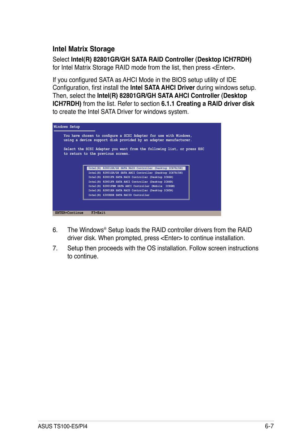 Intel matrix storage, The windows | Asus TS100-E5/PI4 User Manual | Page 145 / 166