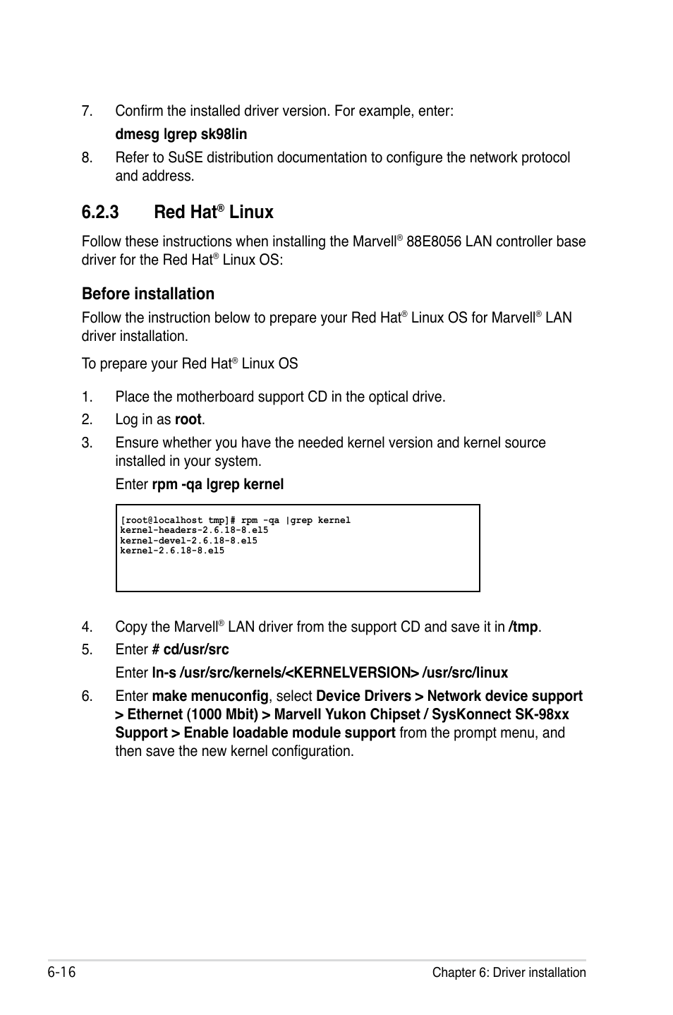 3 red hat® linux, Red hat, Linux -16 | 3 red hat, Linux, Before installation | Asus TS100-E5/PI4 User Manual | Page 154 / 166