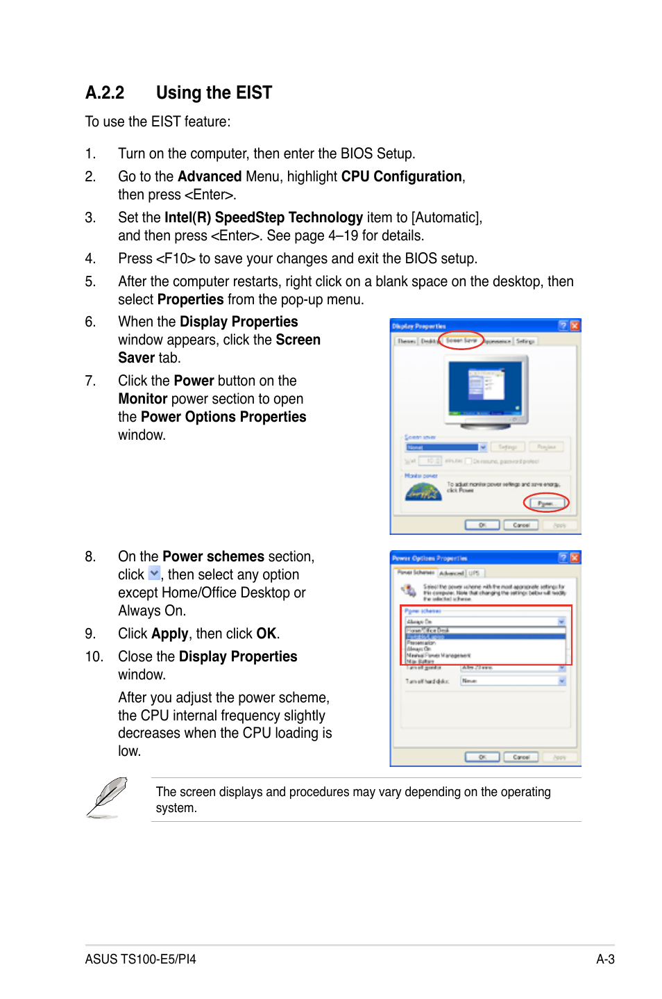A.2.2 using the eist, A.2.2 | Asus TS100-E5/PI4 User Manual | Page 163 / 166