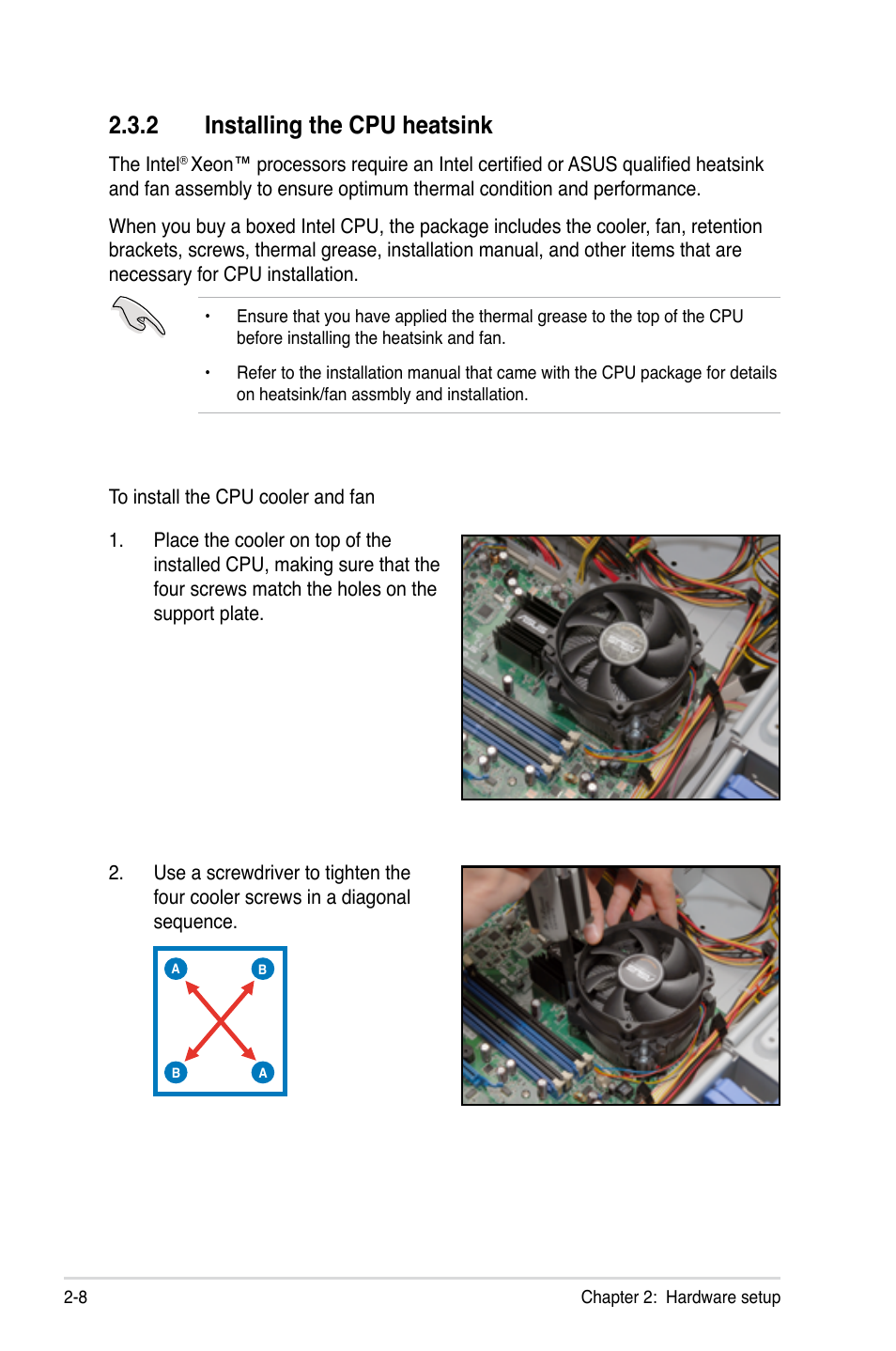 2 installing the cpu heatsink, Installing the cpu heatsink -8 | Asus TS100-E5/PI4 User Manual | Page 26 / 166