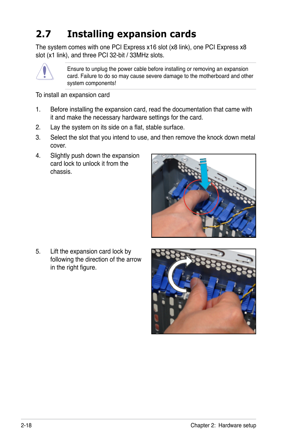 7 installing expansion cards, Installing expansion cards -18 | Asus TS100-E5/PI4 User Manual | Page 36 / 166