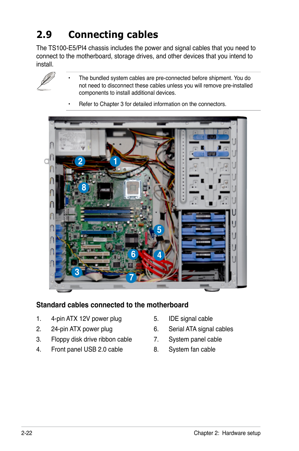 9 connecting cables, Connecting cables -22 | Asus TS100-E5/PI4 User Manual | Page 40 / 166