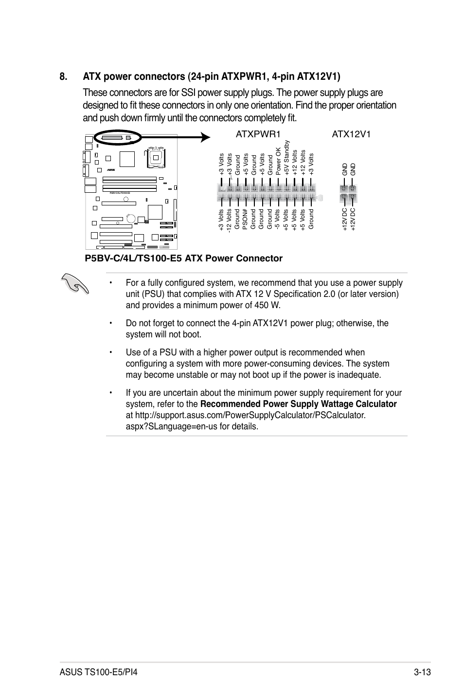Atxpwr1 atx12v1 | Asus TS100-E5/PI4 User Manual | Page 53 / 166