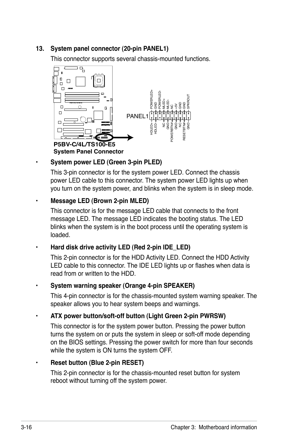 Chapter 3: motherboard information 3-16 | Asus TS100-E5/PI4 User Manual | Page 56 / 166