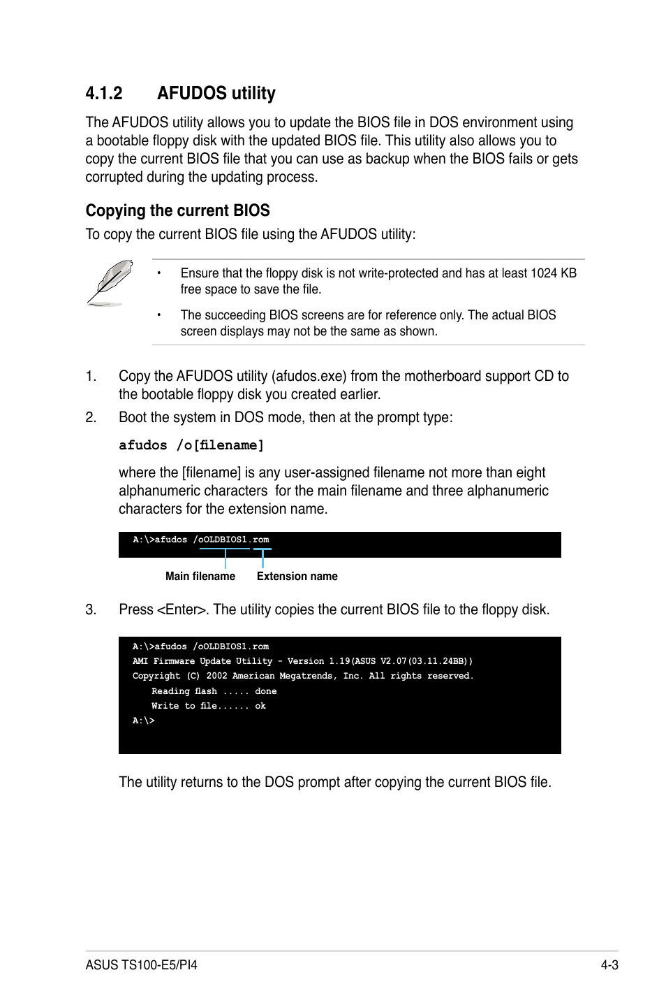 2 afudos utility, Afudos utility -3, Copying the current bios | Asus TS100-E5/PI4 User Manual | Page 59 / 166