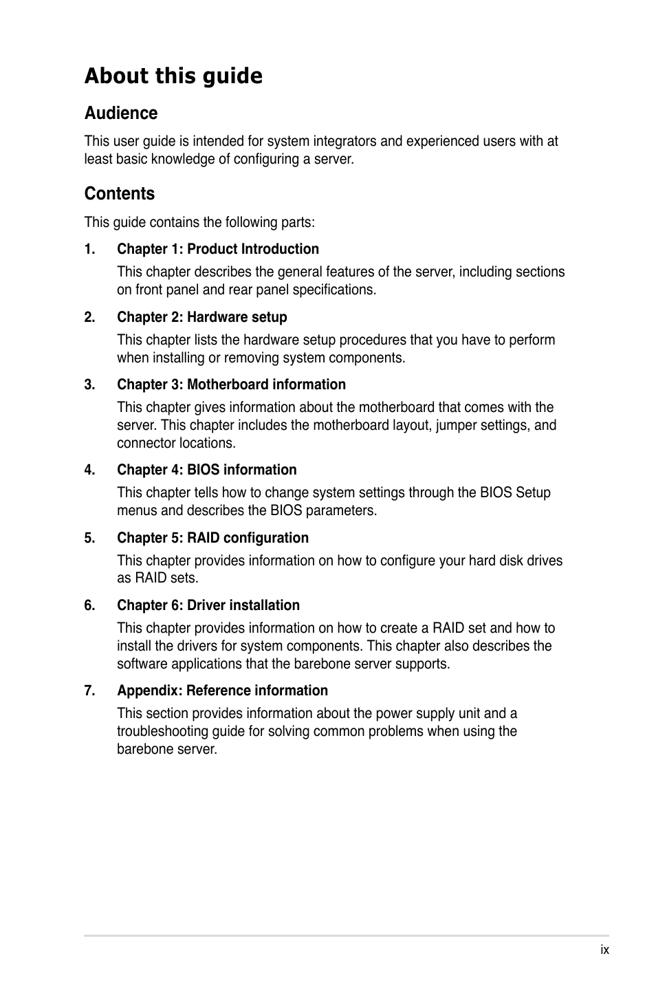 Asus TS100-E5/PI4 User Manual | Page 9 / 166