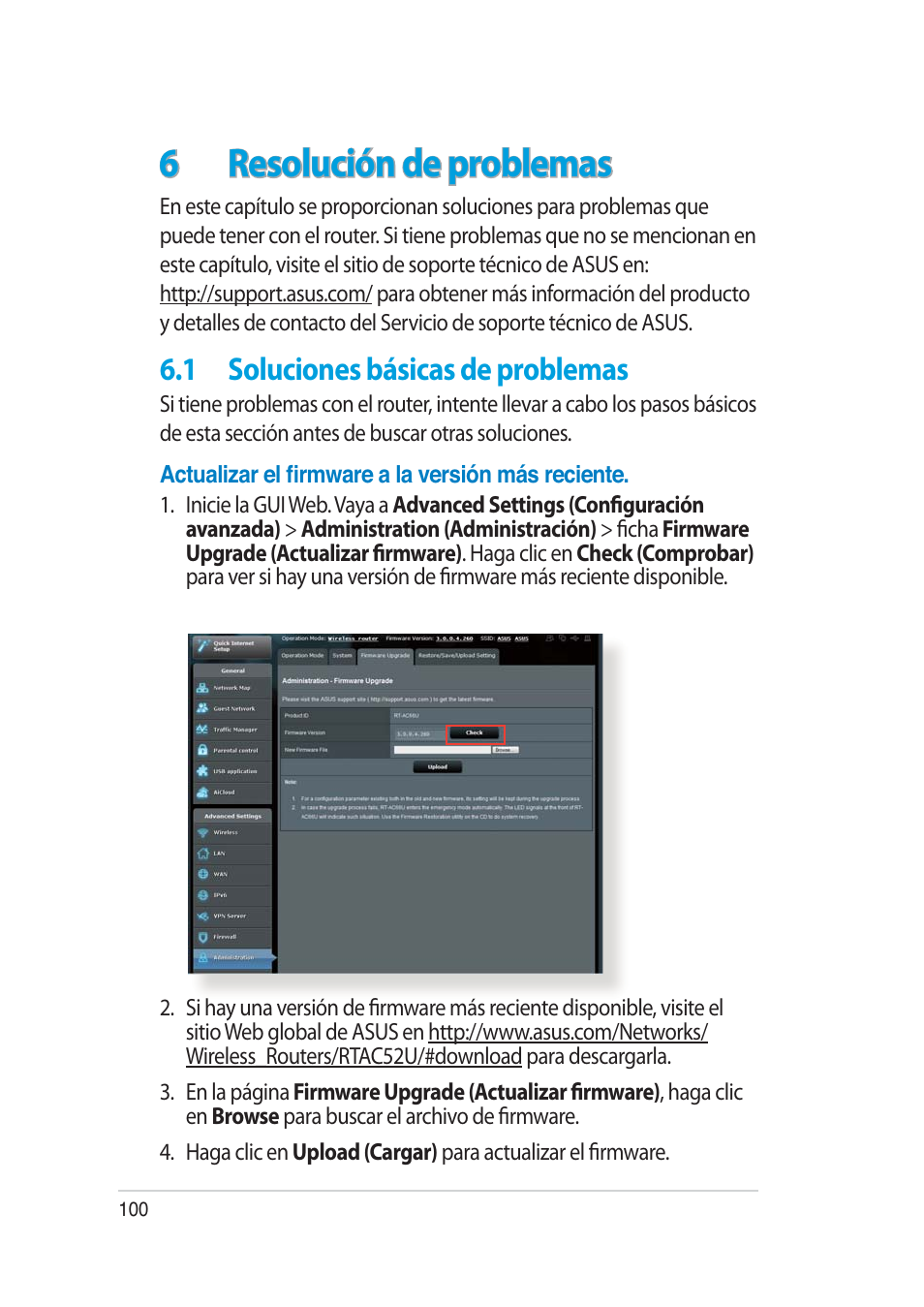 6resolución de problemas, 1 soluciones básicas de problemas | Asus RT-AC52U User Manual | Page 100 / 129