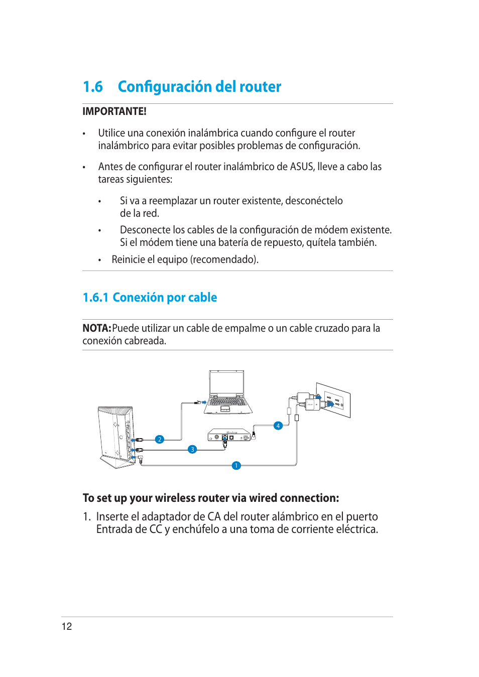 6 configuración del router, 1 conexión por cable | Asus RT-AC52U User Manual | Page 12 / 129