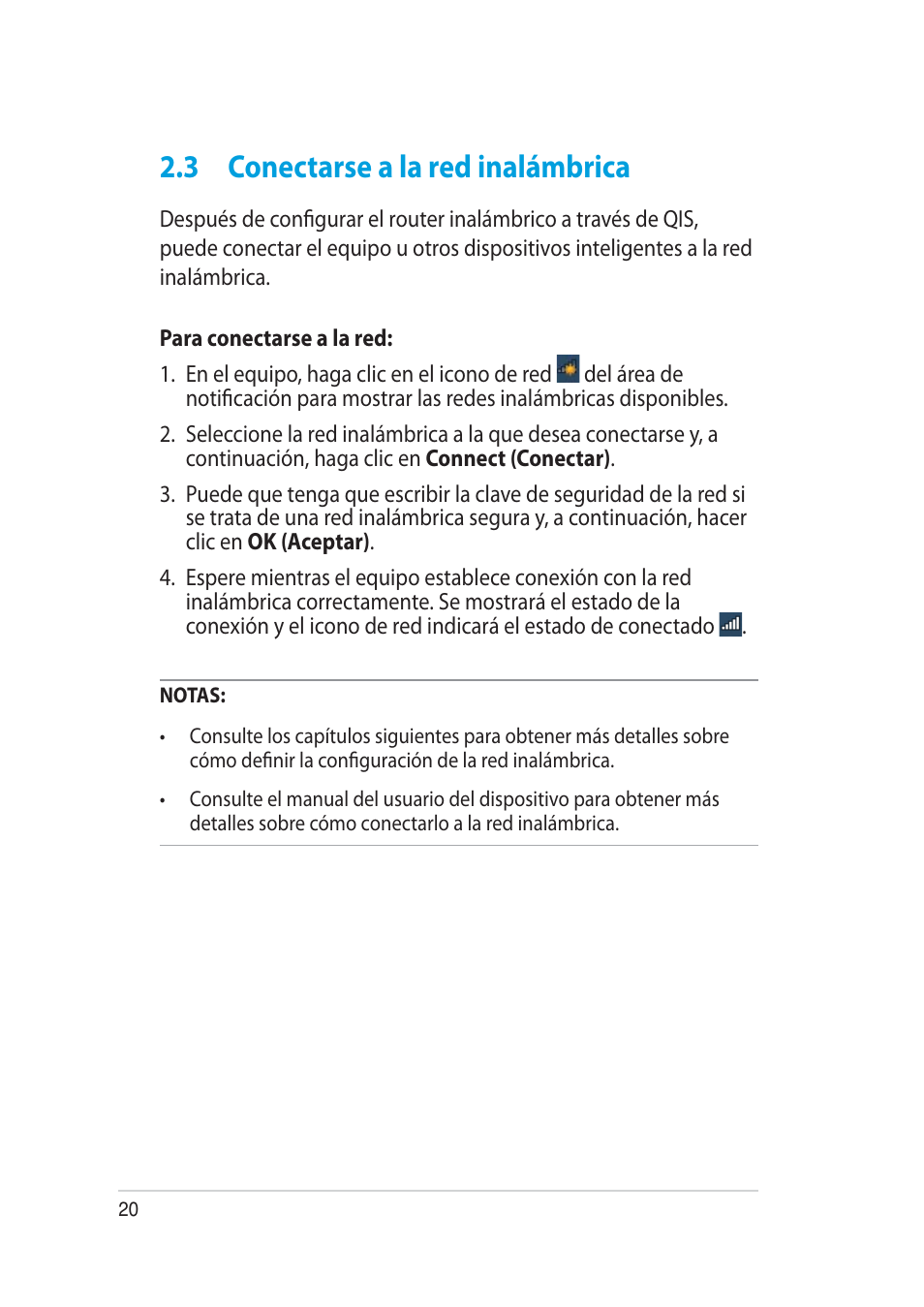 3 conectarse a la red inalámbrica | Asus RT-AC52U User Manual | Page 20 / 129