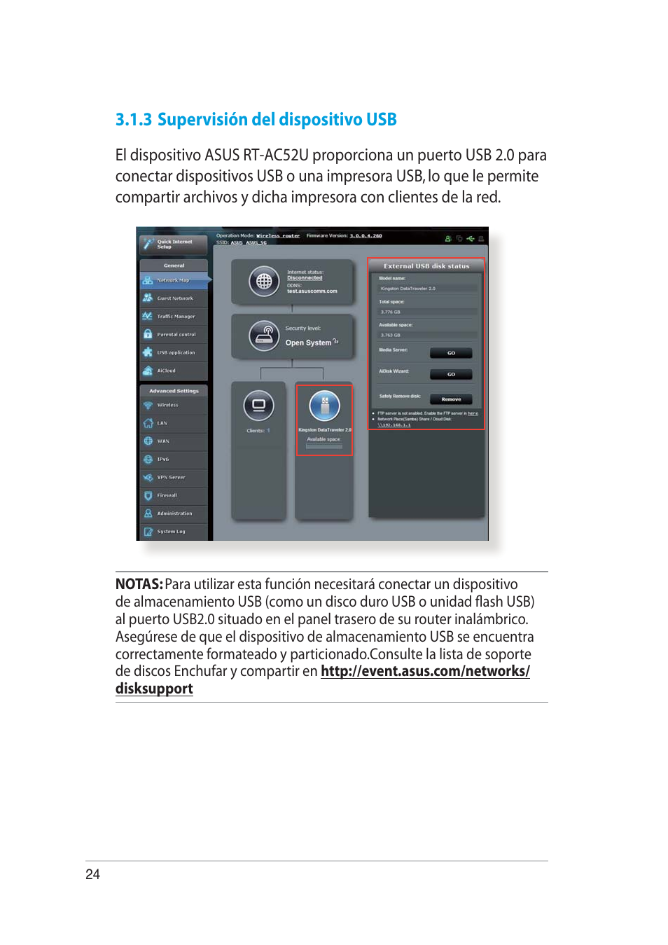 3 supervisión del dispositivo usb | Asus RT-AC52U User Manual | Page 24 / 129