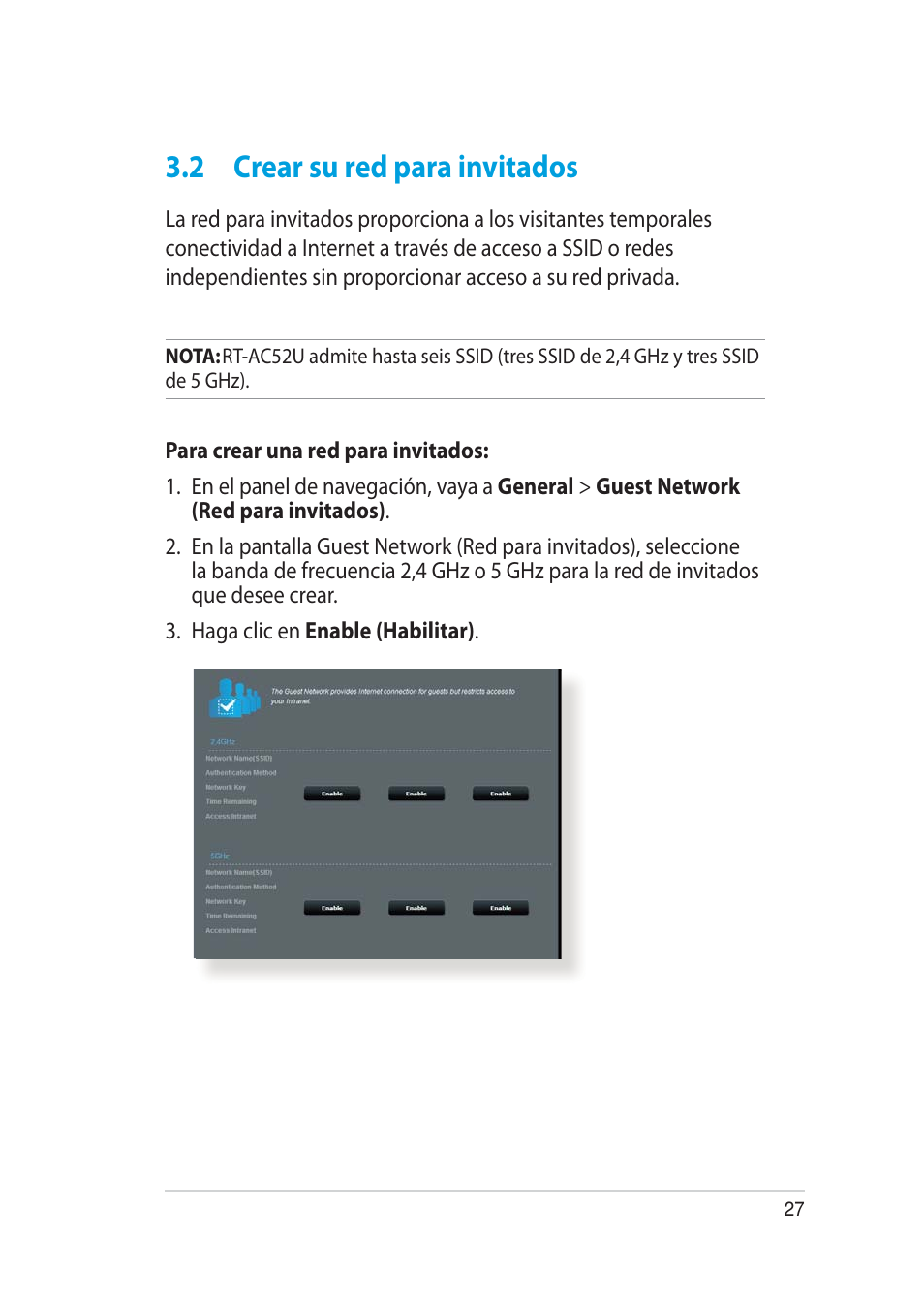 2 crear su red para invitados | Asus RT-AC52U User Manual | Page 27 / 129