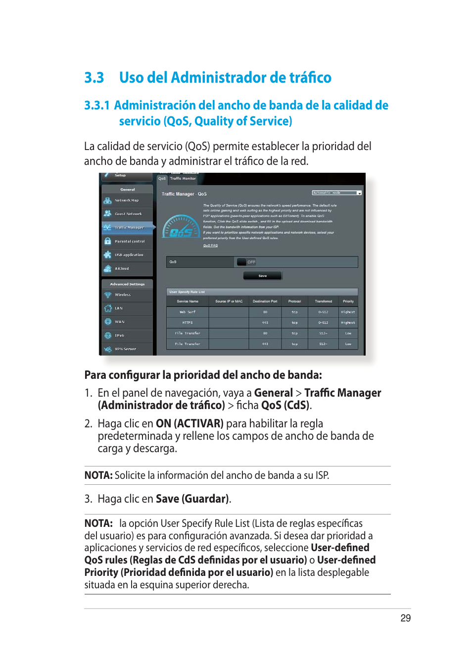 3 uso del administrador de tráfico | Asus RT-AC52U User Manual | Page 29 / 129