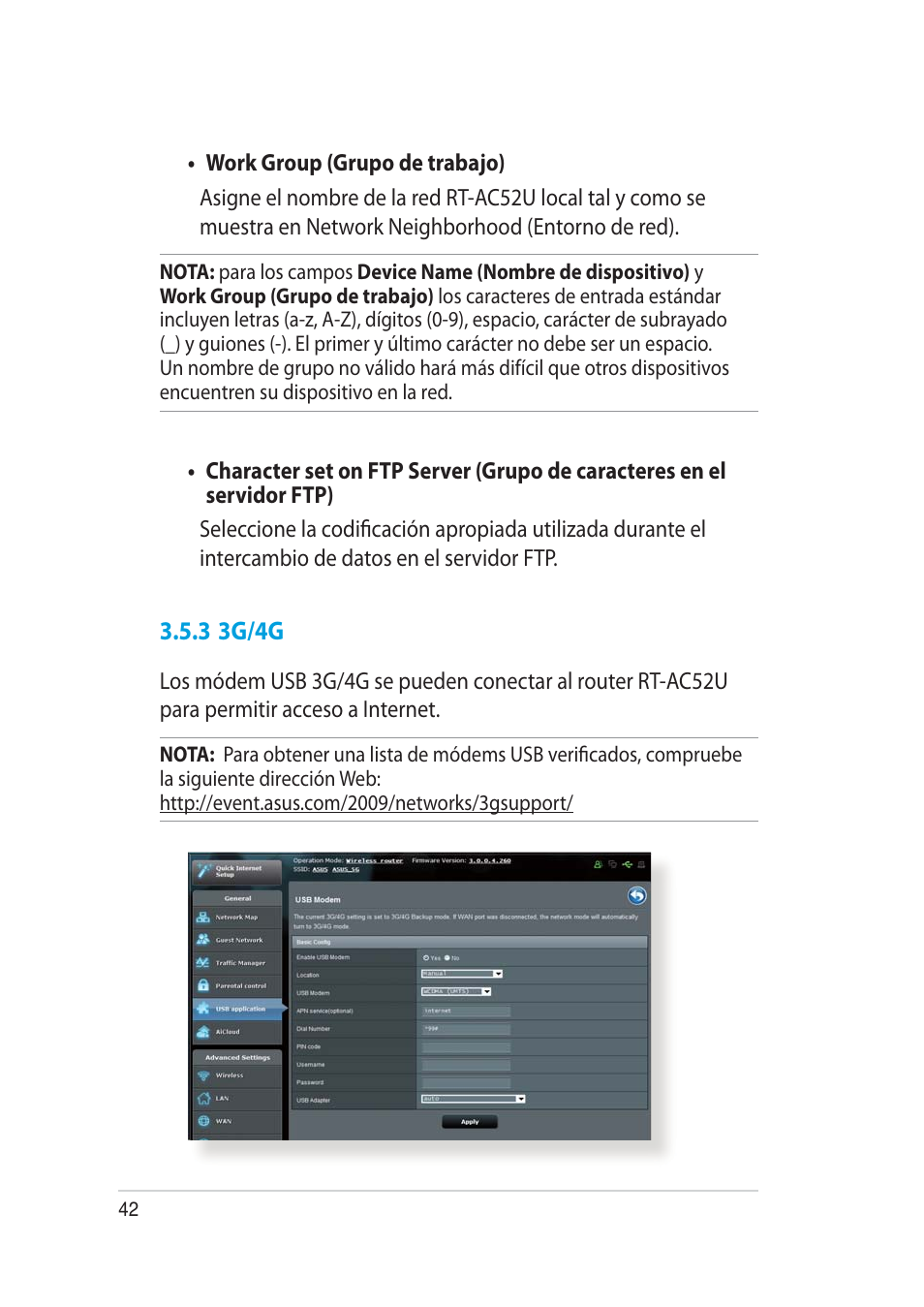 3 3g/4g | Asus RT-AC52U User Manual | Page 42 / 129