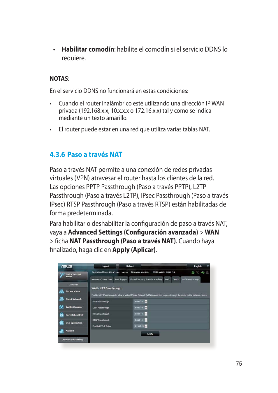 6 paso a través nat | Asus RT-AC52U User Manual | Page 75 / 129