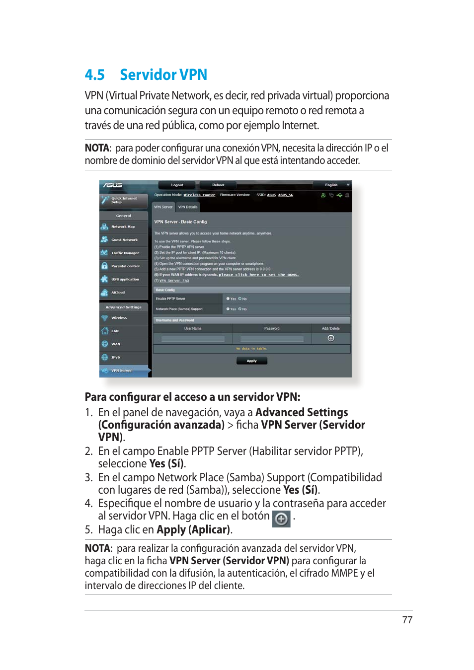 5 servidor vpn | Asus RT-AC52U User Manual | Page 77 / 129