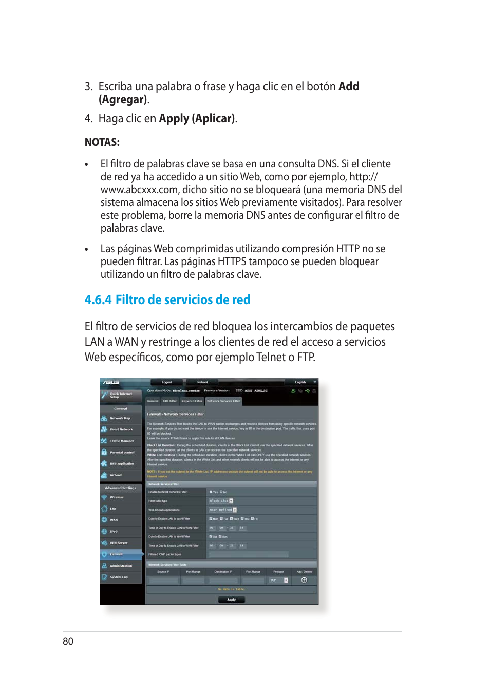 4 filtro de servicios de red | Asus RT-AC52U User Manual | Page 80 / 129