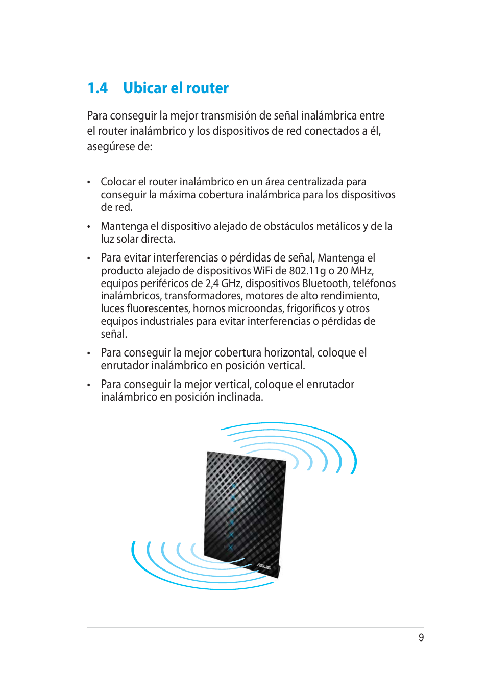 4 ubicar el router | Asus RT-AC52U User Manual | Page 9 / 129