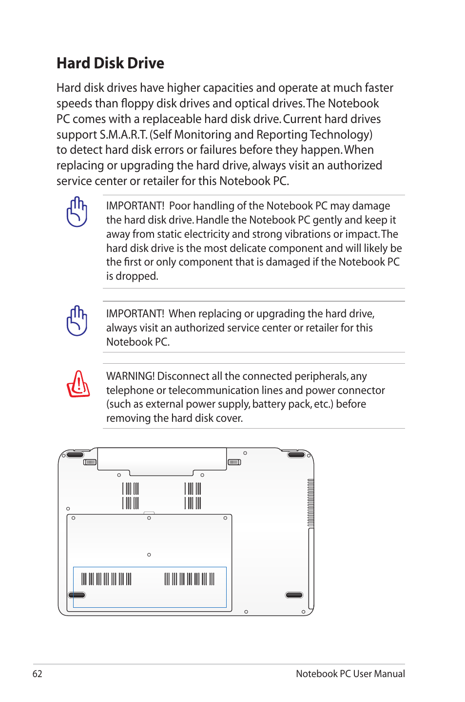 Hard disk drive | Asus X73SD User Manual | Page 62 / 116