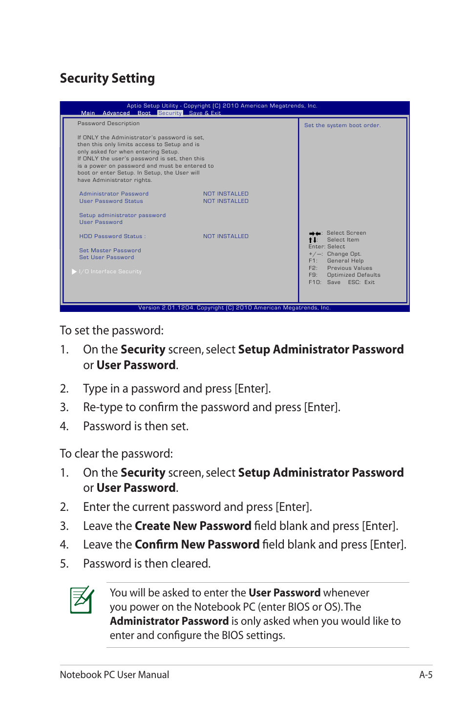 Security setting | Asus X73SD User Manual | Page 79 / 116