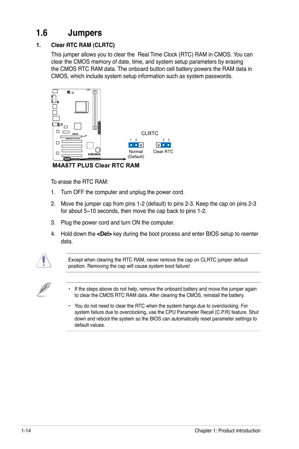 6 jumpers, Jumpers -14 | Asus M4A87T PLUS User Manual | Page 24 / 56