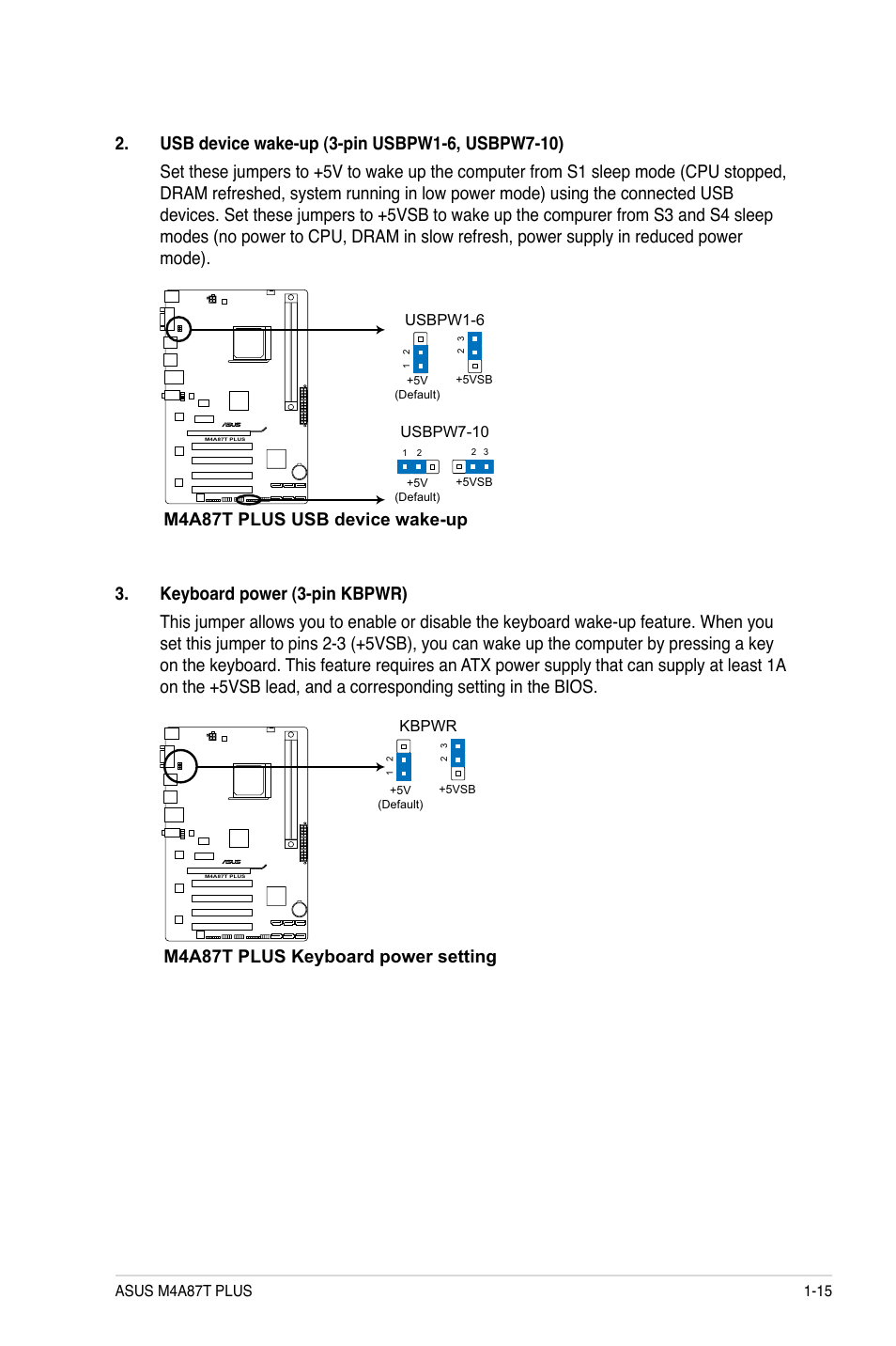 M4a87t plus usb device wake-up, M4a87t plus keyboard power setting | Asus M4A87T PLUS User Manual | Page 25 / 56