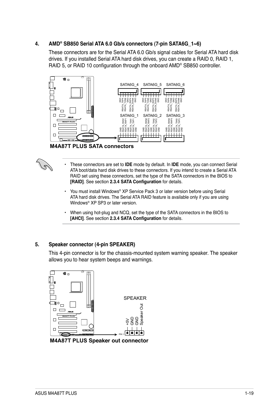 Sb850 controller, M4a87t plus speaker out connector, Speaker | Asus M4A87T PLUS User Manual | Page 29 / 56