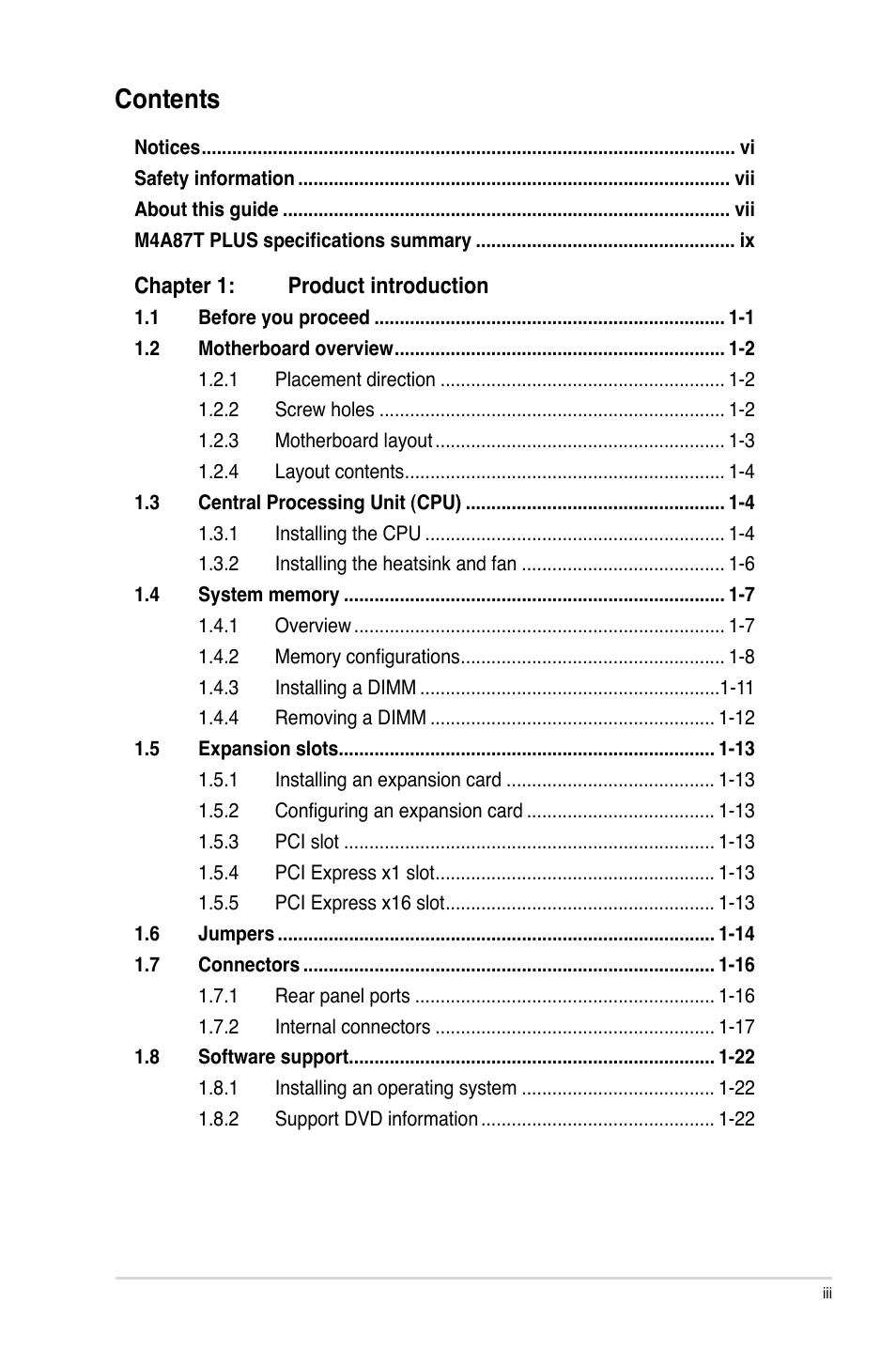 Asus M4A87T PLUS User Manual | Page 3 / 56