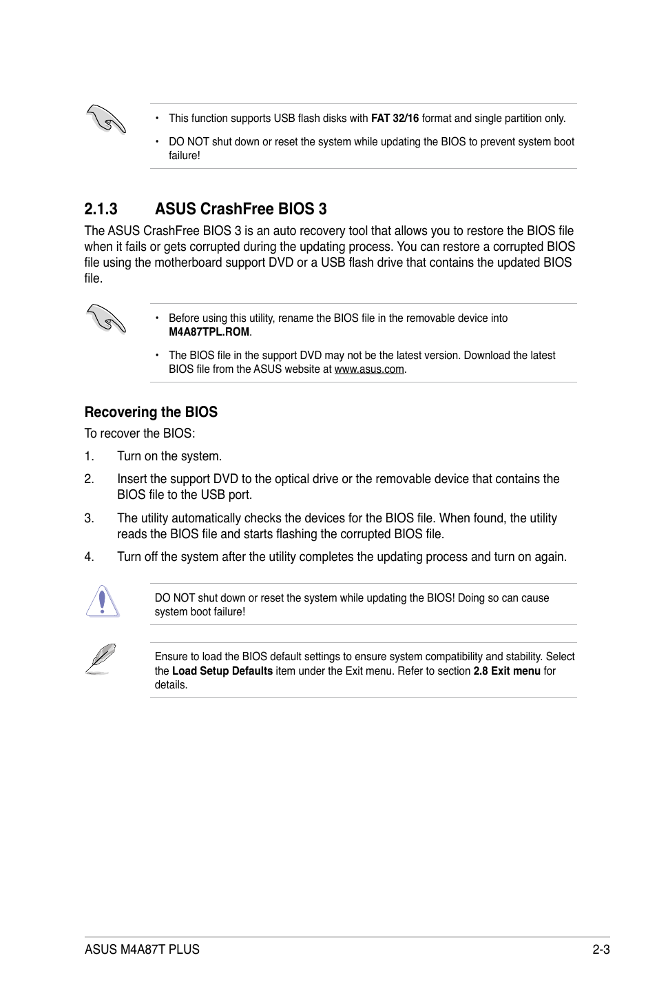 3 asus crashfree bios 3, Asus crashfree bios 3 -3 | Asus M4A87T PLUS User Manual | Page 35 / 56