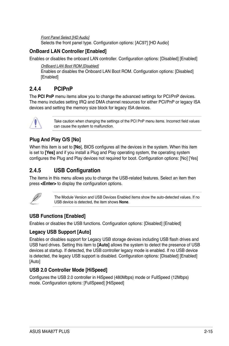 4 pcipnp, 5 usb configuration, Pcipnp -15 | Usb configuration -15 | Asus M4A87T PLUS User Manual | Page 47 / 56