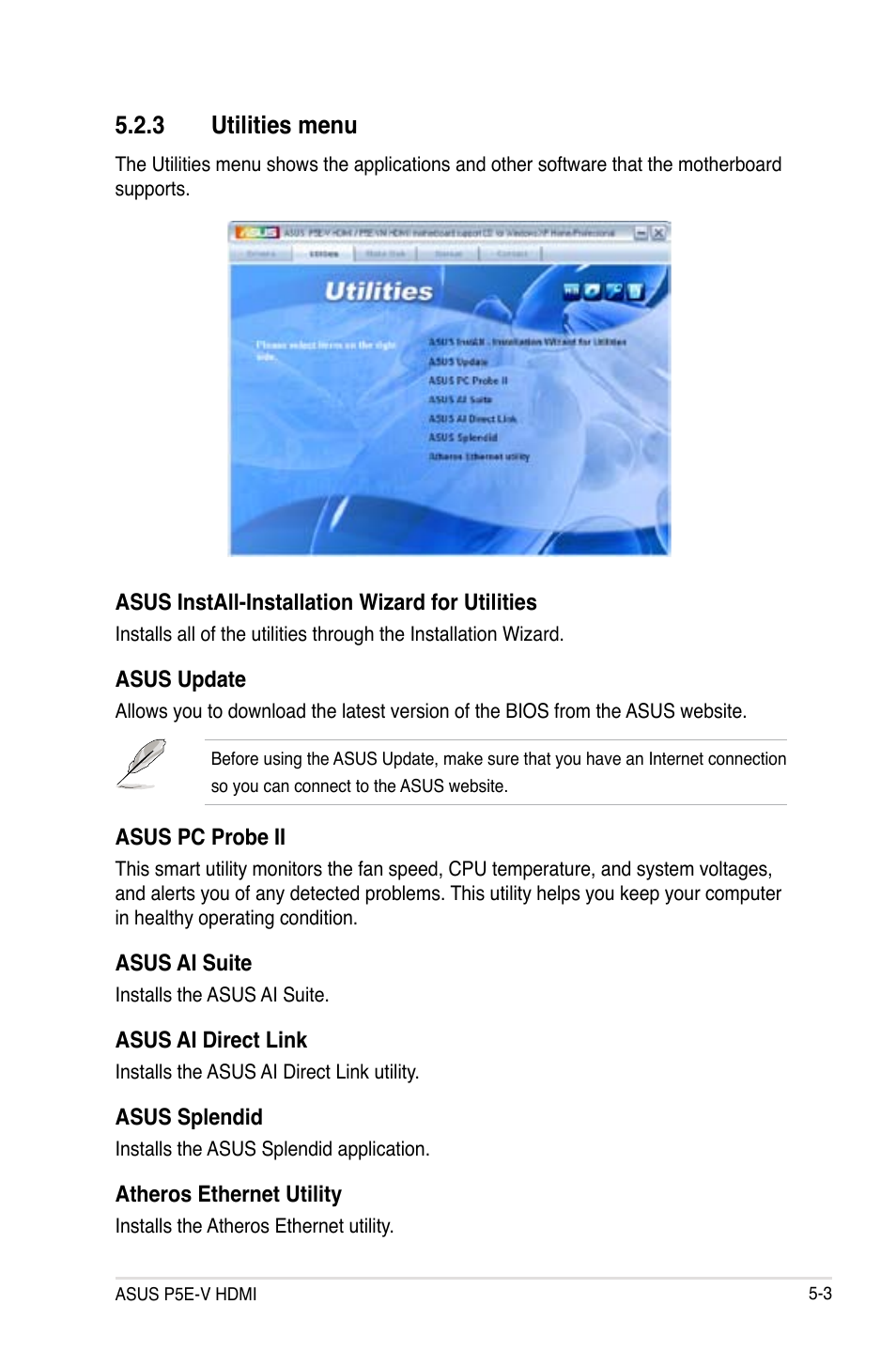 3 utilities menu | Asus P5E-V HDMI User Manual | Page 115 / 162