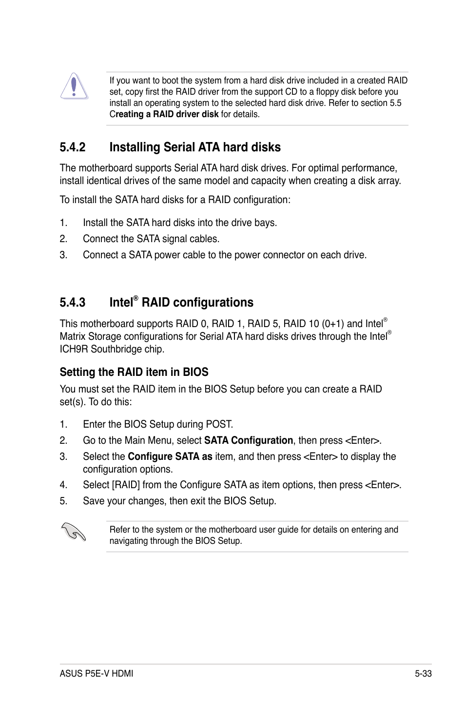 3 intel, Raid configurations, 2 installing serial ata hard disks | Asus P5E-V HDMI User Manual | Page 145 / 162