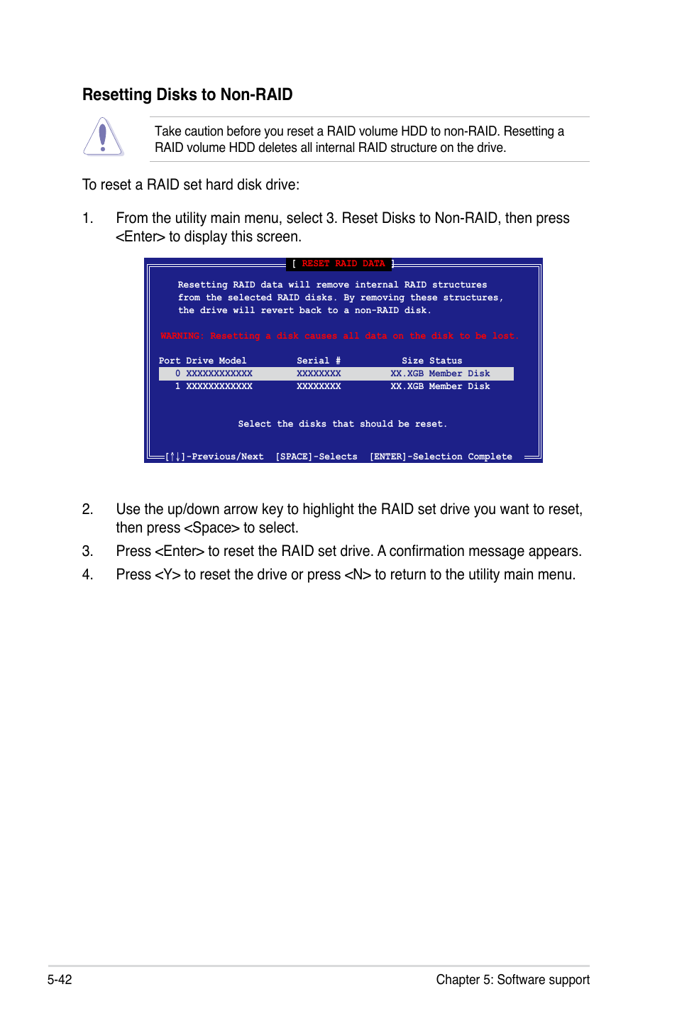 Resetting disks to non-raid | Asus P5E-V HDMI User Manual | Page 154 / 162