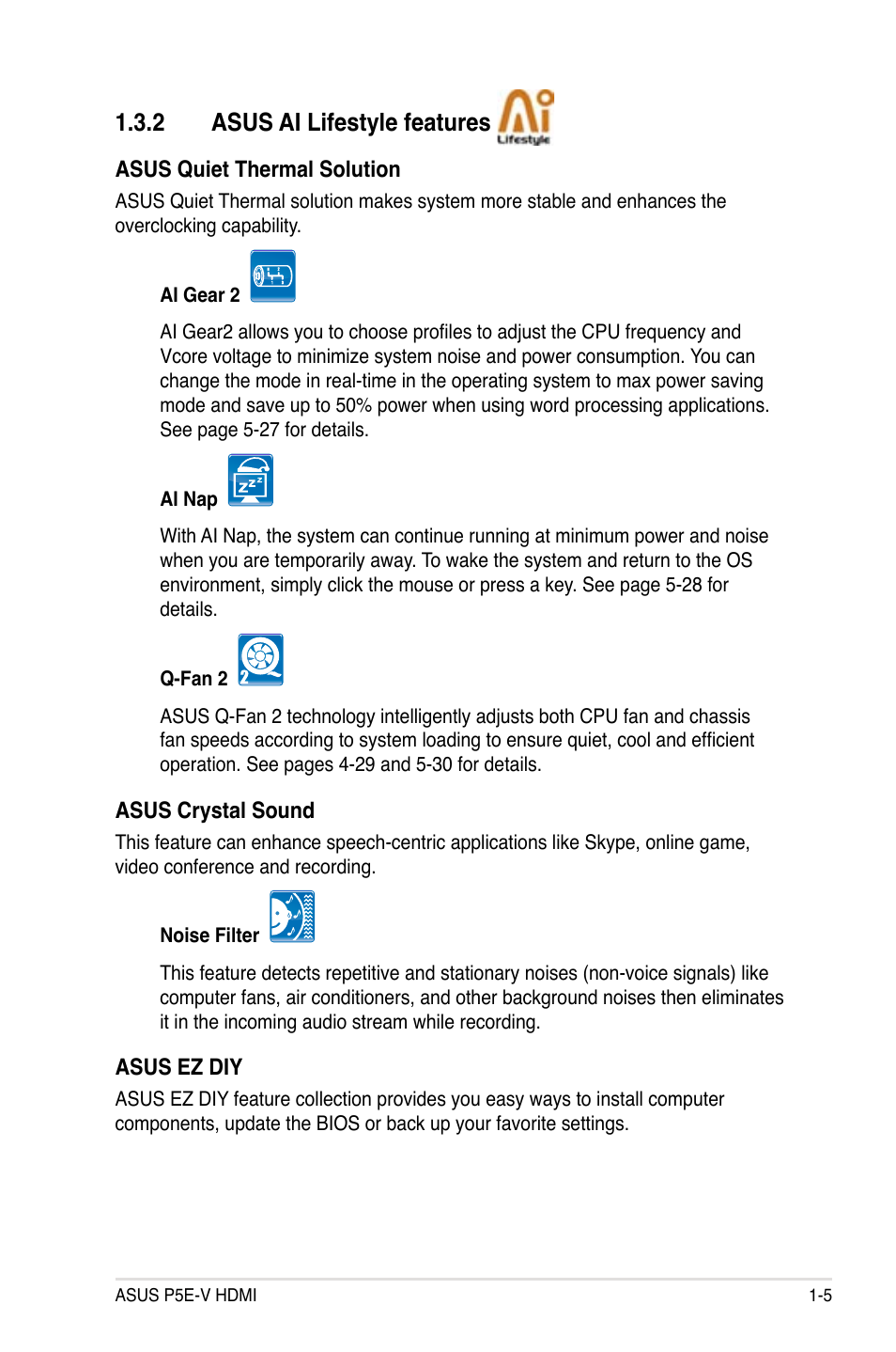 2 asus ai lifestyle features | Asus P5E-V HDMI User Manual | Page 21 / 162