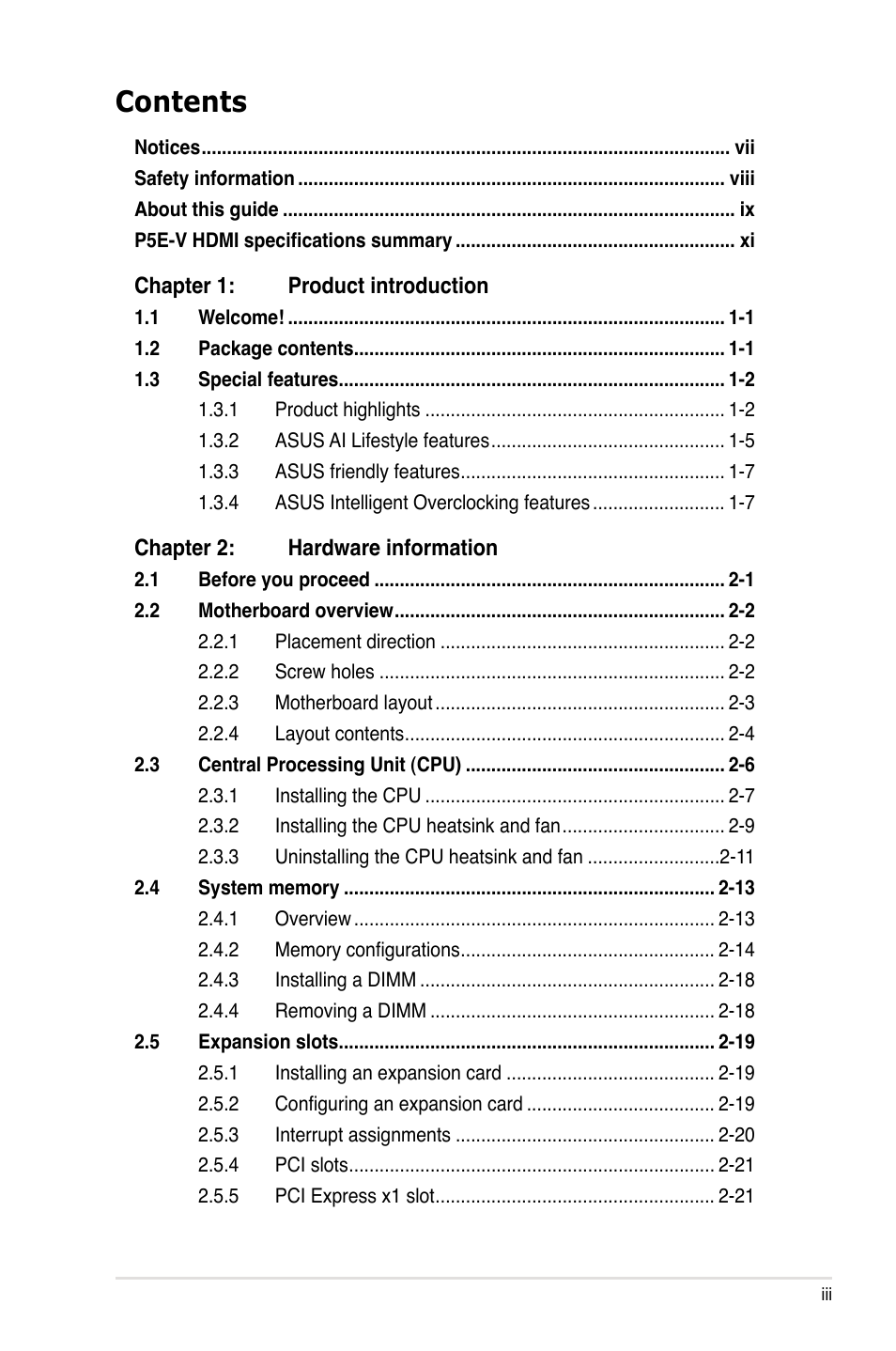 Asus P5E-V HDMI User Manual | Page 3 / 162